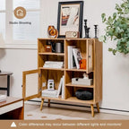 Rattan Buffet Cabinet with 2 Doors and 2 Cubbies-Natural - 31.5 x 11.5 x 38