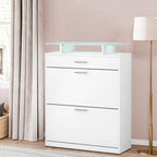 Wooden Shoe Storage Cabinet with Glass Top and LED Light Clamps