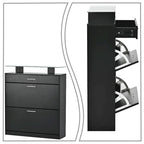 Wooden Shoe Storage Cabinet with Glass Top and LED Light Clamps