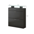 Wooden Shoe Storage Cabinet with Glass Top and LED Light Clamps