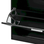 Wooden Shoe Storage Cabinet with Glass Top and LED Light Clamps