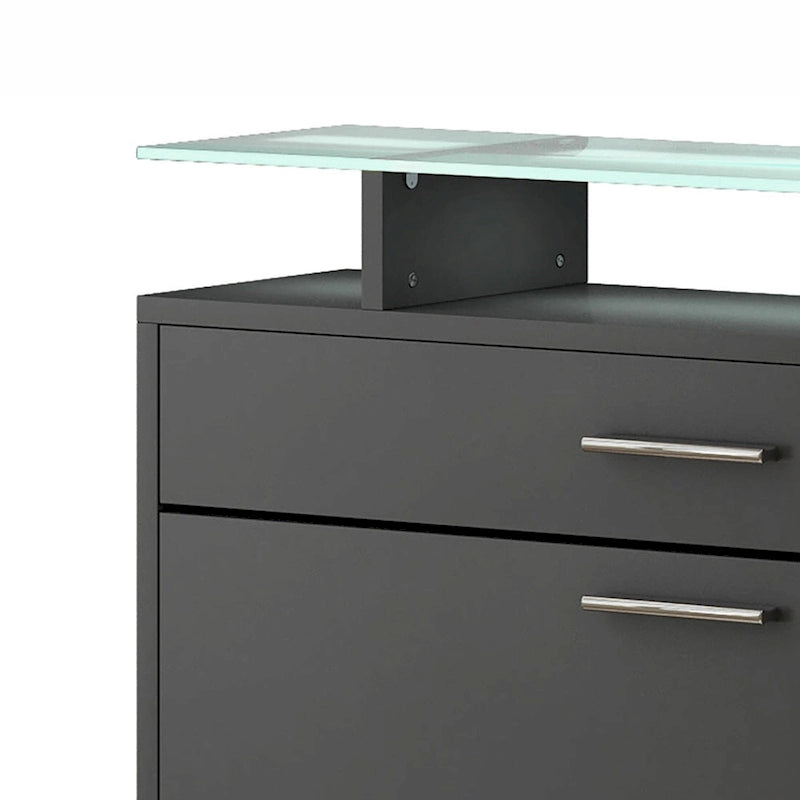 Wooden Shoe Storage Cabinet with Glass Top and LED Light Clamps