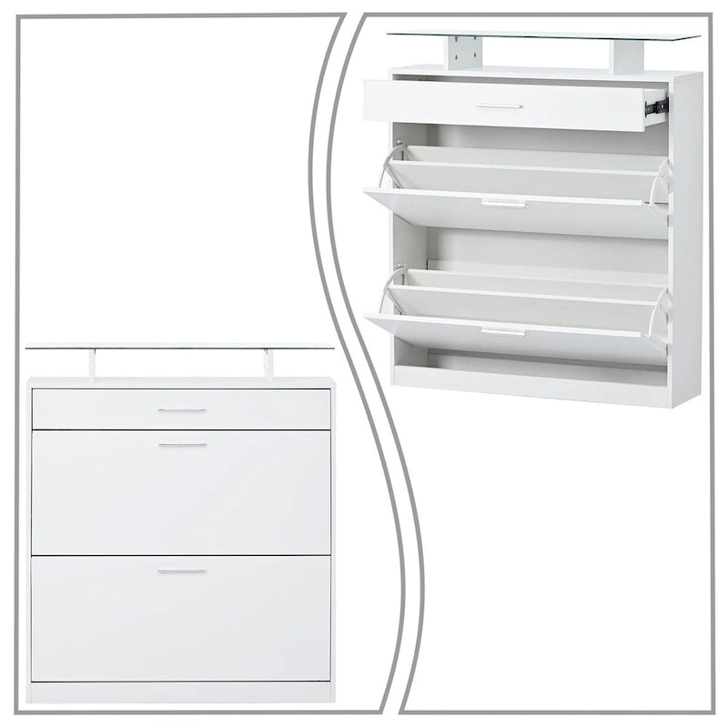 Wooden Shoe Storage Cabinet with Glass Top and LED Light Clamps