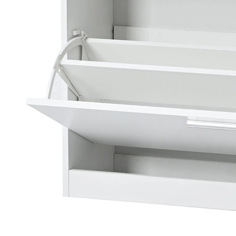 Wooden Shoe Storage Cabinet with Glass Top and LED Light Clamps