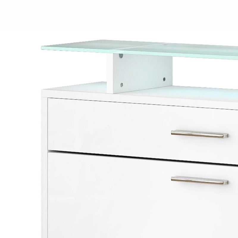 Wooden Shoe Storage Cabinet with Glass Top and LED Light Clamps