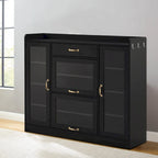 Elegant Wooden Shoe Storage Cabinet with Gold Metal Handles