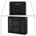 Elegant Wooden Shoe Storage Cabinet with Gold Metal Handles