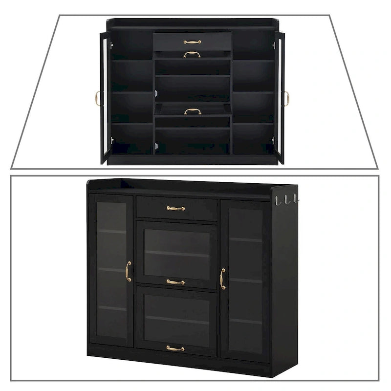 Elegant Wooden Shoe Storage Cabinet with Gold Metal Handles