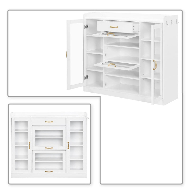 Elegant Wooden Shoe Storage Cabinet with Gold Metal Handles