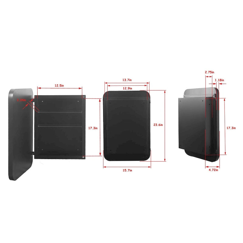 16x24 Inch Recessed Black Metal Framed Medicine Cabinet with Mirror and Adjustable Shelves - 16x24 Inch