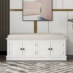 Storage Bench with 4 Doors and Adjustable Shelves, Shoe Bench with Removable Cushion for Living Room, Entryway