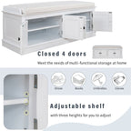Storage Bench with 4 Doors and Adjustable Shelves, Shoe Bench with Removable Cushion for Living Room, Entryway