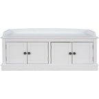 Storage Bench with 4 Doors and Adjustable Shelves, Shoe Bench with Removable Cushion for Living Room, Entryway