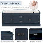 Storage Bench with 4 Doors and Adjustable Shelves, Shoe Bench with Removable Cushion for Living Room, Entryway