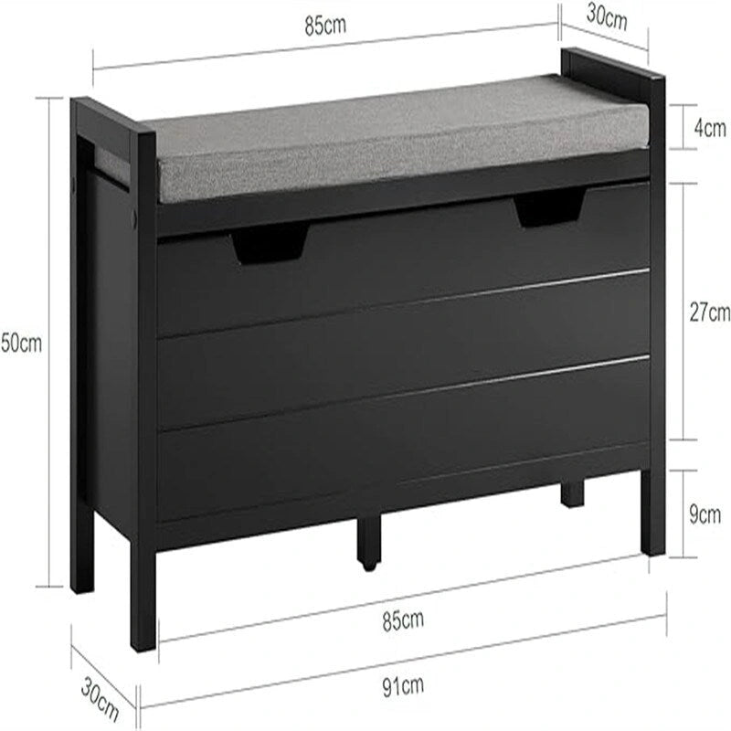 Storage Bench with Flip-Down Door and Padded Cushion - 11.8D x 35.8W x 19.7H