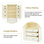 77inch Kitchen Pantry,Freestanding Tall Cupboard Storage Cabinet with 3 Adjustable Shelves,8 Door Shelves,3 Drawers