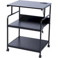 Printer Stand, Mobile Printer Cart, 3-Tier Printer Storage Rack with Charging Station and Roller for Office, Home (Black)