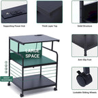 Printer Stand, Mobile Printer Cart, 3-Tier Printer Storage Rack with Charging Station and Roller for Office, Home (Black)