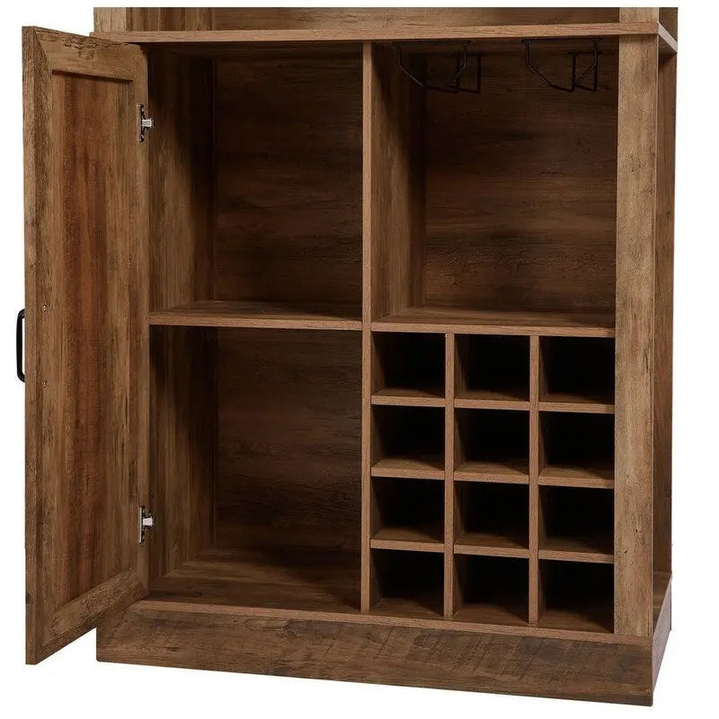 Mieres Wine Bar Cabinet, 76 Tall Kitchen Pantry Cabinet, Kitchen Bar Cabinet with Square Compartments, Coffee Bar Cabinet