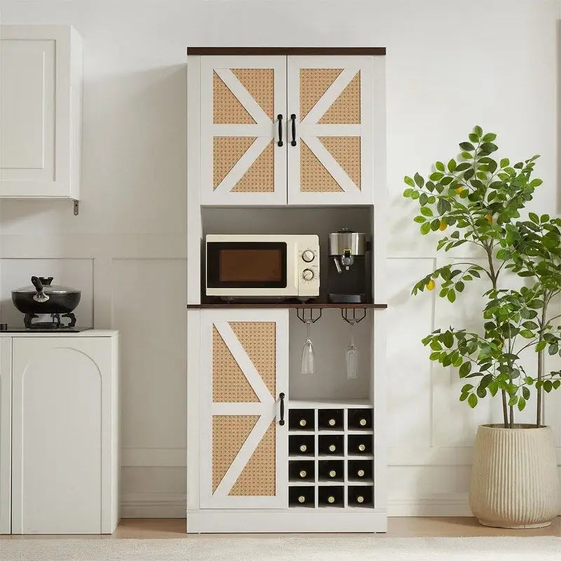 Mieres Wine Bar Cabinet, 76 Tall Kitchen Pantry Cabinet, Kitchen Bar Cabinet with Square Compartments, Coffee Bar Cabinet