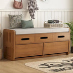 Rustic Storage Bench with 2 Drawers, Hidden Storage Space, and 3 False Drawers at the Top, Shoe Bench