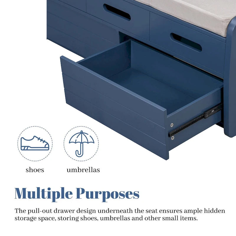 Rustic Storage Bench with 2 Drawers, Hidden Storage Space, and 3 False Drawers at the Top, Shoe Bench