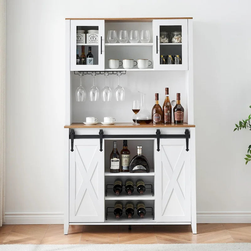 42.5-inch Farmhouse Wine Cabinet with Sliding Barn Door - 15.7D x 42.5W x 69.6H