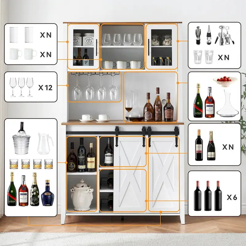 42.5-inch Farmhouse Wine Cabinet with Sliding Barn Door - 15.7D x 42.5W x 69.6H