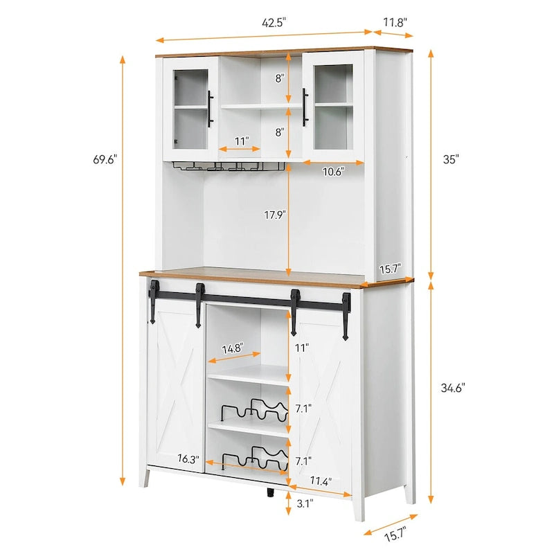 42.5-inch Farmhouse Wine Cabinet with Sliding Barn Door - 15.7D x 42.5W x 69.6H