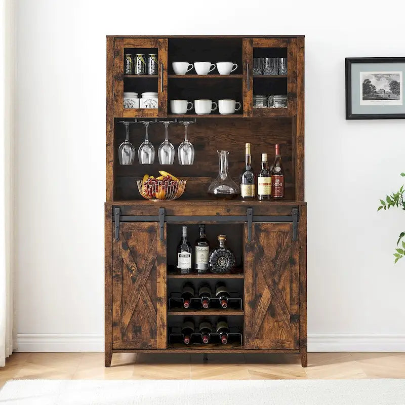 42.5-inch Farmhouse Wine Cabinet with Sliding Barn Door - 15.7D x 42.5W x 69.6H