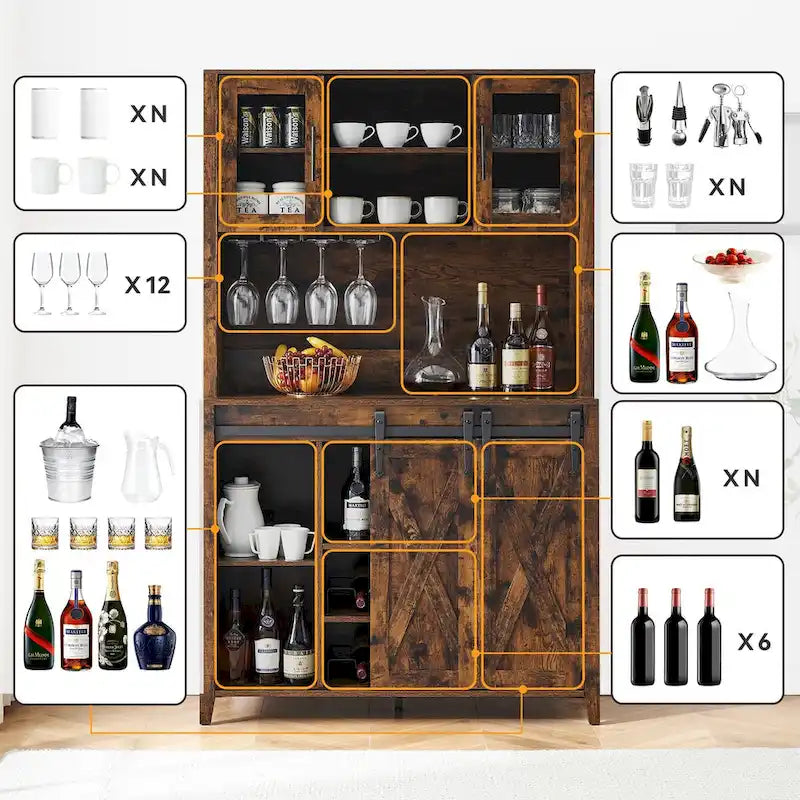 42.5-inch Farmhouse Wine Cabinet with Sliding Barn Door - 15.7D x 42.5W x 69.6H