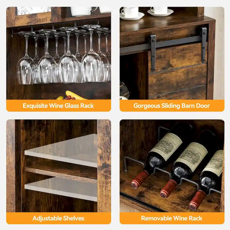 42.5-inch Farmhouse Wine Cabinet with Sliding Barn Door - 15.7D x 42.5W x 69.6H