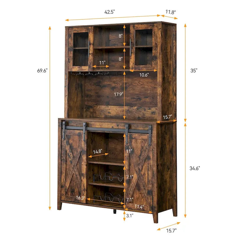 42.5-inch Farmhouse Wine Cabinet with Sliding Barn Door - 15.7D x 42.5W x 69.6H