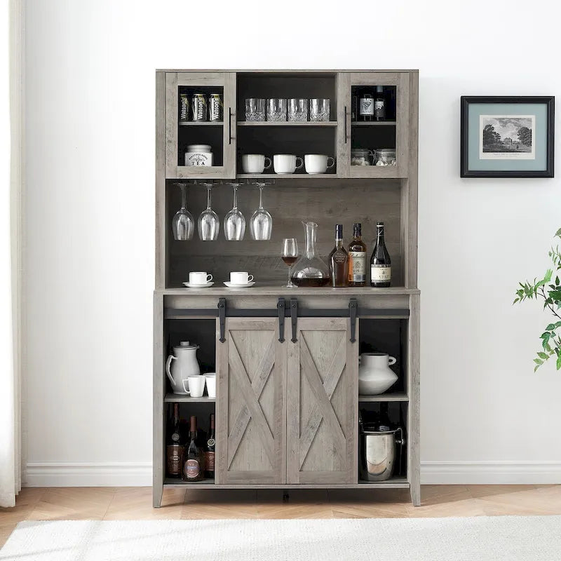 42.5-inch Farmhouse Wine Cabinet with Sliding Barn Door - 15.7D x 42.5W x 69.6H