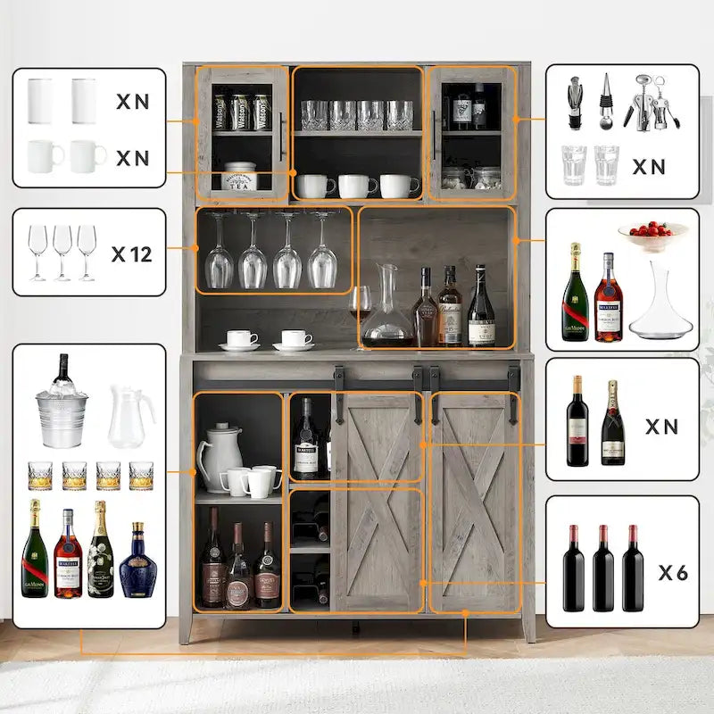 42.5-inch Farmhouse Wine Cabinet with Sliding Barn Door - 15.7D x 42.5W x 69.6H