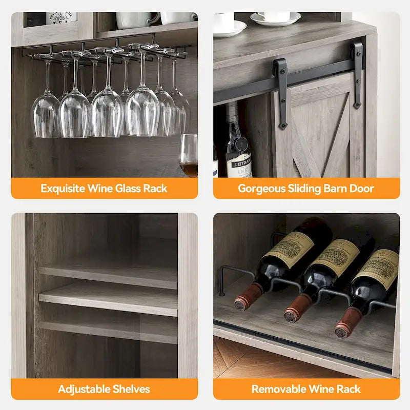42.5-inch Farmhouse Wine Cabinet with Sliding Barn Door - 15.7D x 42.5W x 69.6H