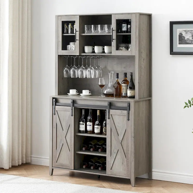 42.5-inch Farmhouse Wine Cabinet with Sliding Barn Door - 15.7D x 42.5W x 69.6H