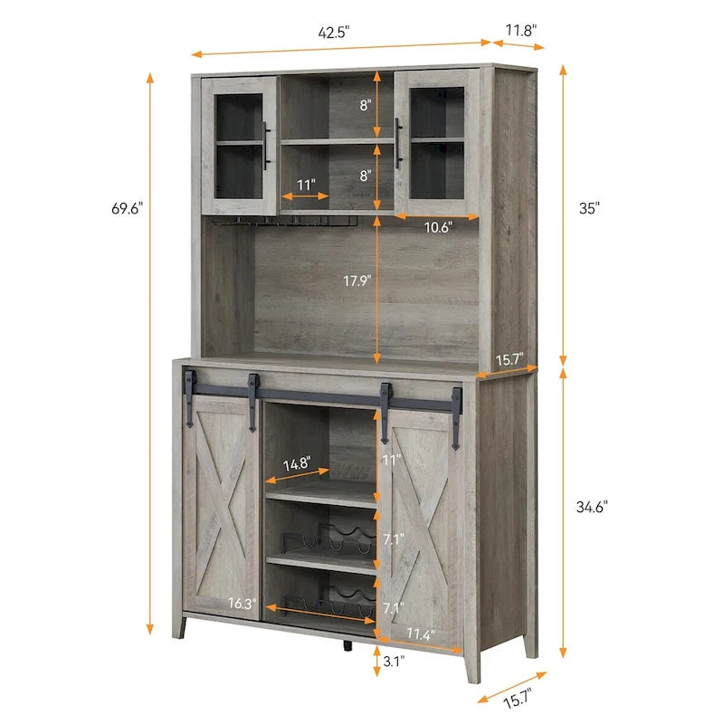 42.5-inch Farmhouse Wine Cabinet with Sliding Barn Door - 15.7D x 42.5W x 69.6H