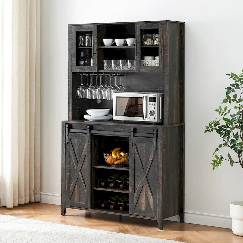 42.5-inch Farmhouse Wine Cabinet with Sliding Barn Door - 15.7D x 42.5W x 69.6H