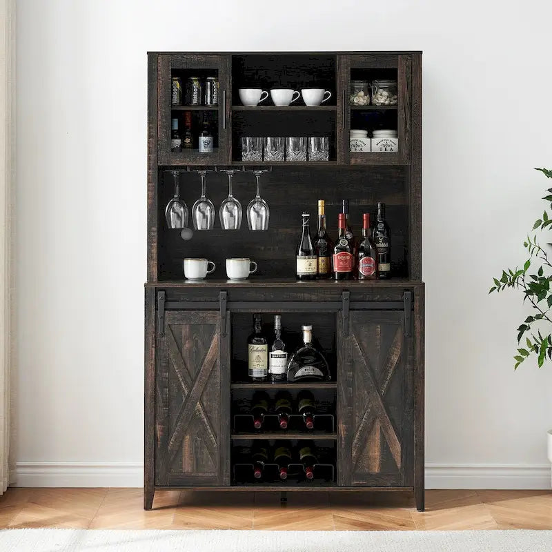 42.5-inch Farmhouse Wine Cabinet with Sliding Barn Door - 15.7D x 42.5W x 69.6H