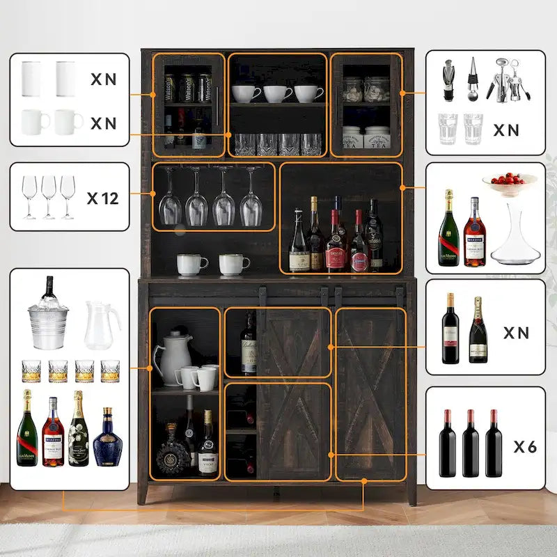42.5-inch Farmhouse Wine Cabinet with Sliding Barn Door - 15.7D x 42.5W x 69.6H