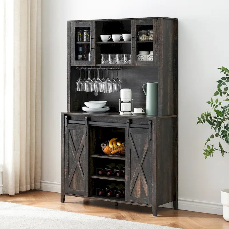 42.5-inch Farmhouse Wine Cabinet with Sliding Barn Door - 15.7D x 42.5W x 69.6H