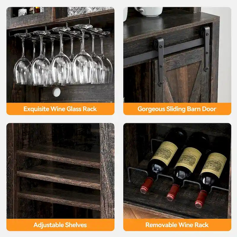 42.5-inch Farmhouse Wine Cabinet with Sliding Barn Door - 15.7D x 42.5W x 69.6H