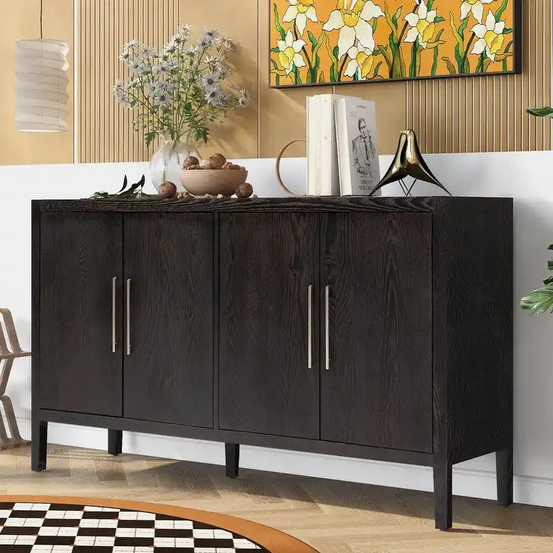 Vintage Wooden Sideboard with 4 Metal Handles