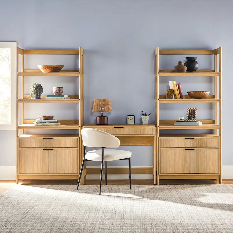 3-Piece Writing Desk Set with 2 Wide Bookcases