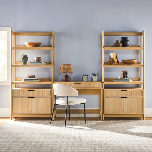 3-Piece Writing Desk Set with 2 Wide Bookcases