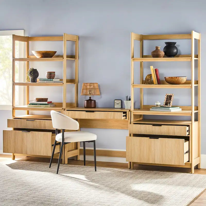 3-Piece Writing Desk Set with 2 Wide Bookcases