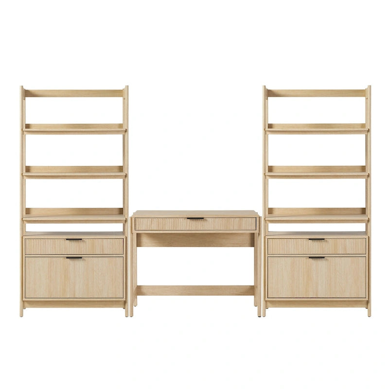 3-Piece Writing Desk Set with 2 Wide Bookcases