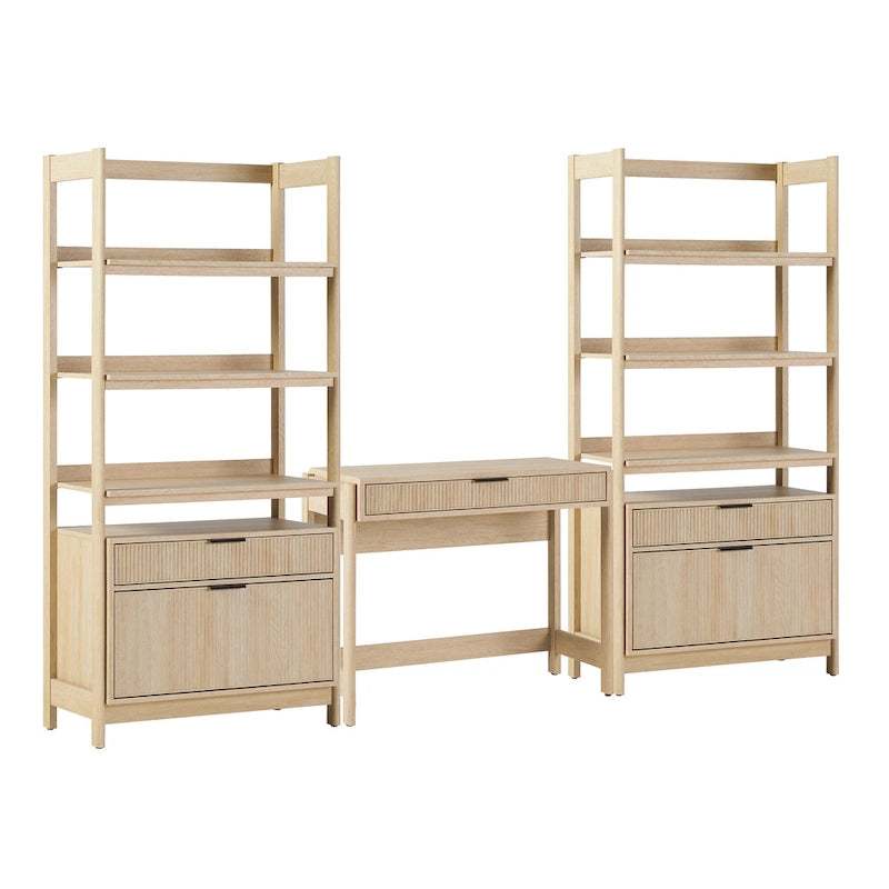 3-Piece Writing Desk Set with 2 Wide Bookcases