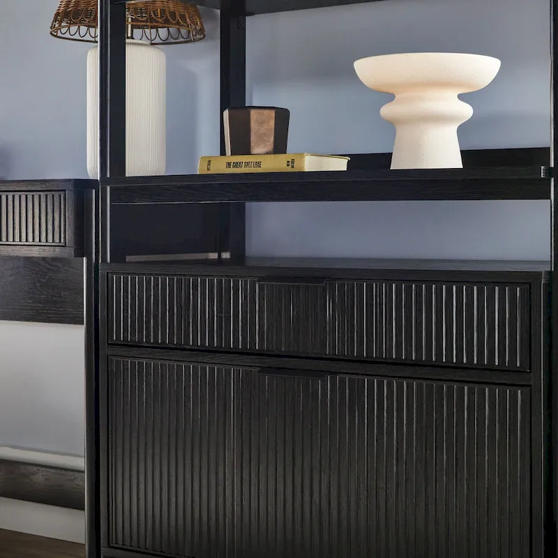 3-Piece Writing Desk Set with 2 Wide Bookcases